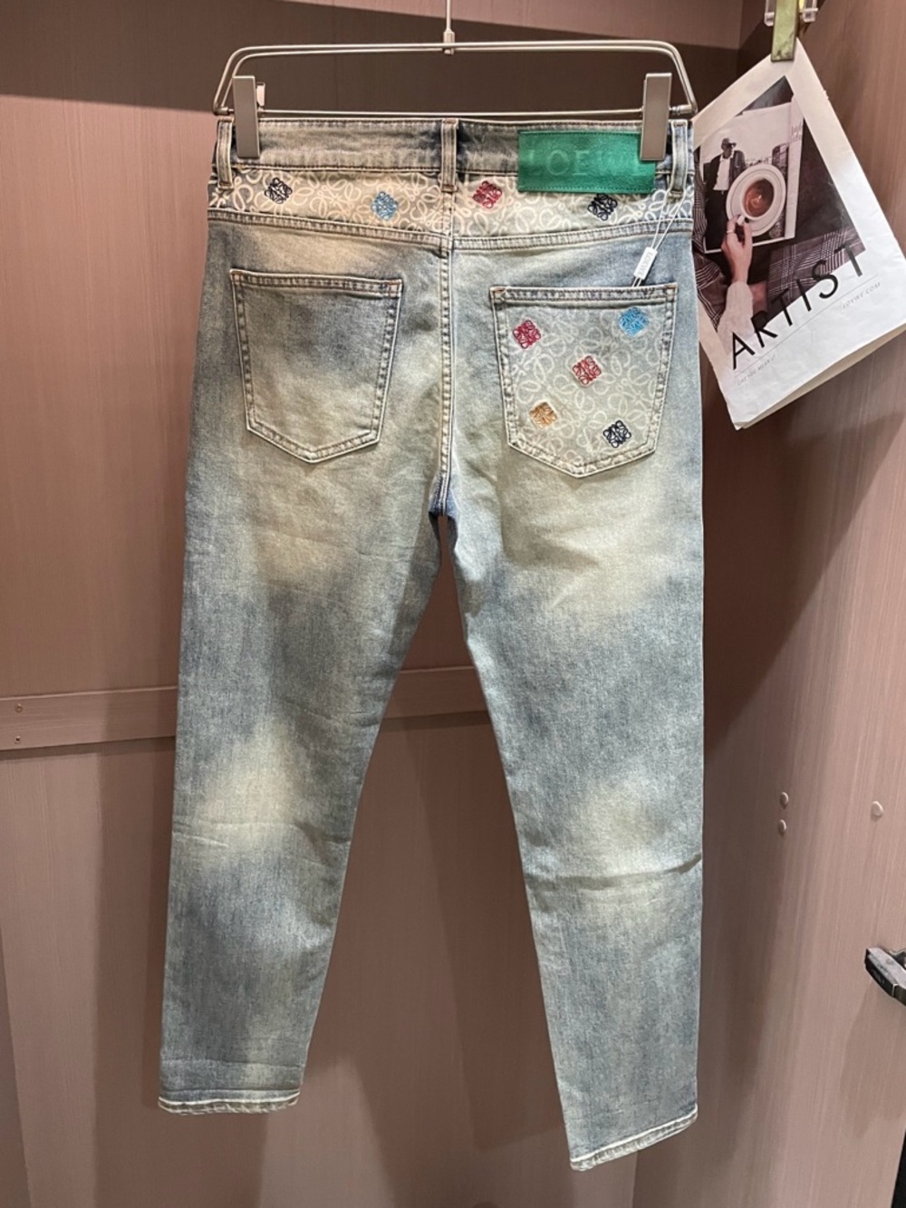 Loewe Light Blue Slim Straight Jeans with Multicolor Embroidered Pockets